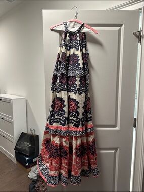 sundance boutique Navy, Cream & Coral Maxi Dress